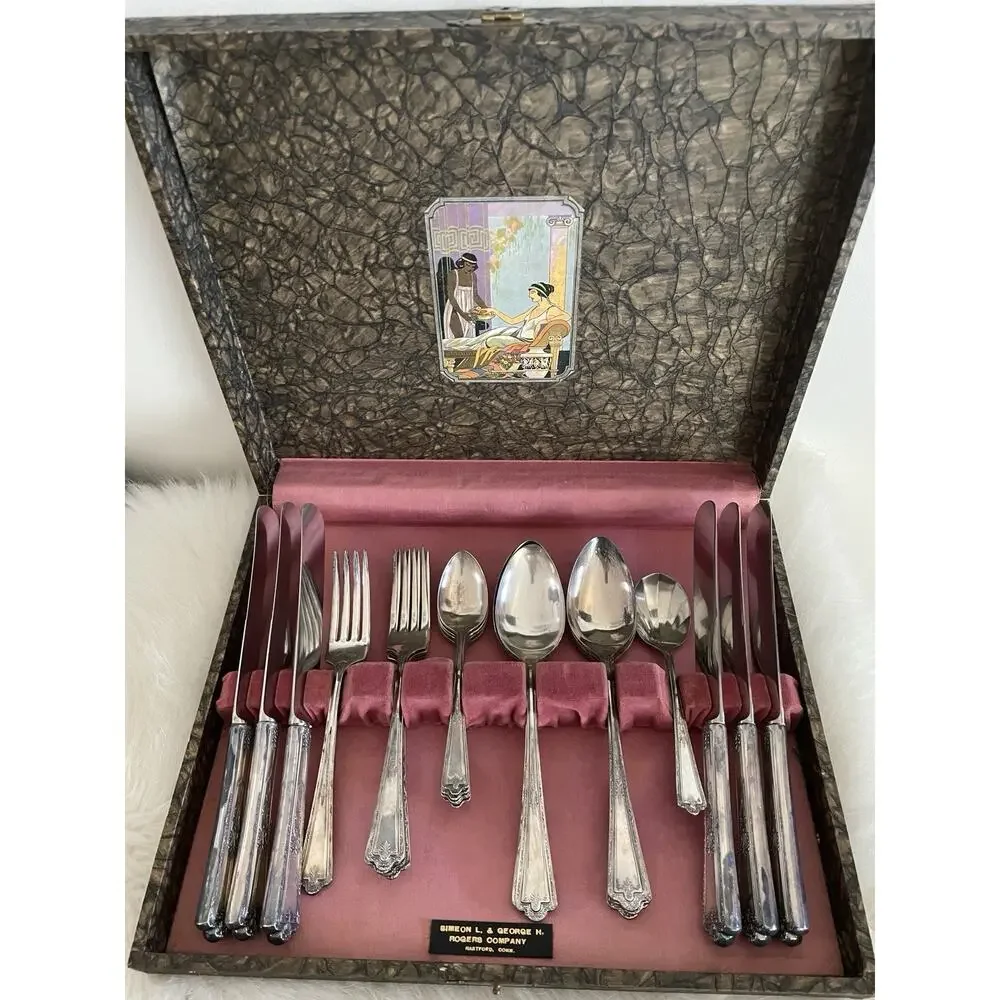Kingston Silver plate 24 Pc Simeon And George Rogers Flatware Set With Case 1929